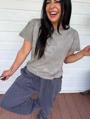Ultra Soft Grey Acid Wash Short Sleeve Top