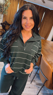 Rae Mode Dark Green And White Ultra Soft Quarter Zip Pullover Jacket