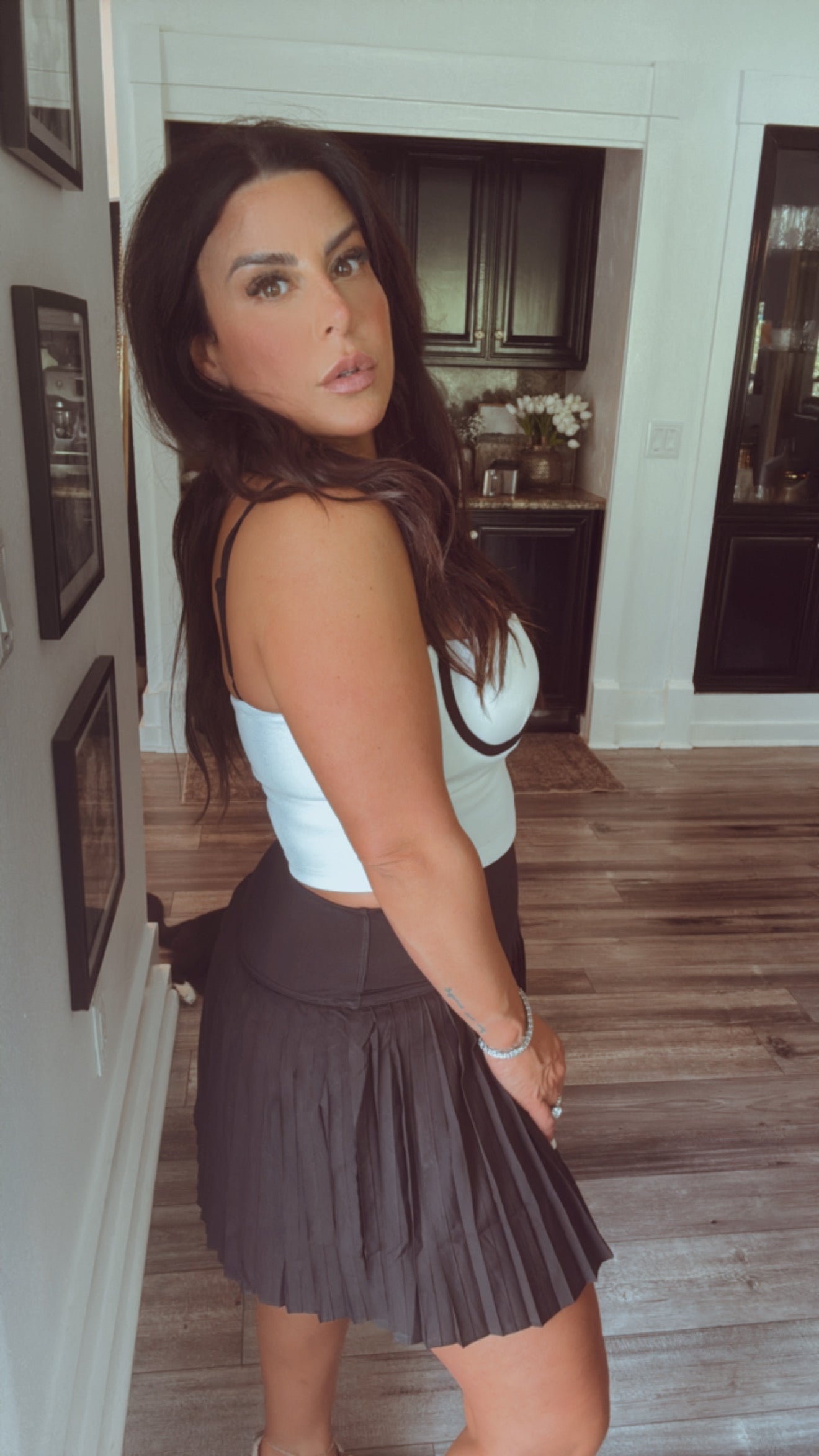 Sassy White and Black Trim Crop Tank