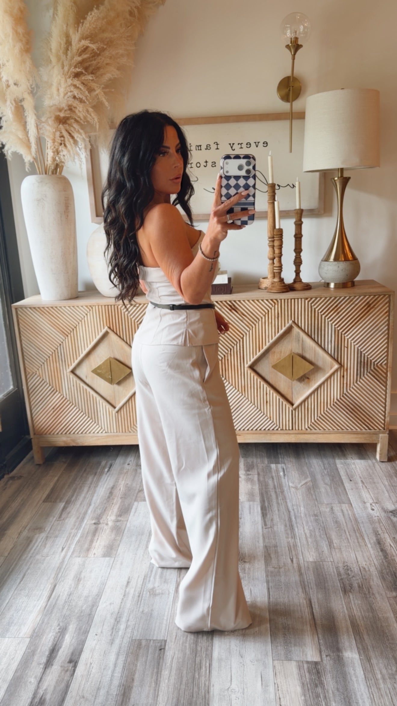 Chic Khaki Tweo Peice Set Blouse and Trousers