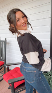 Chic Black and Cream Striped Long Sleeve Sweater