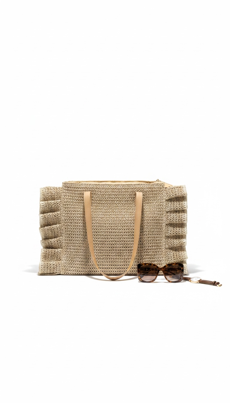 Large Tan Woven Tote Bag