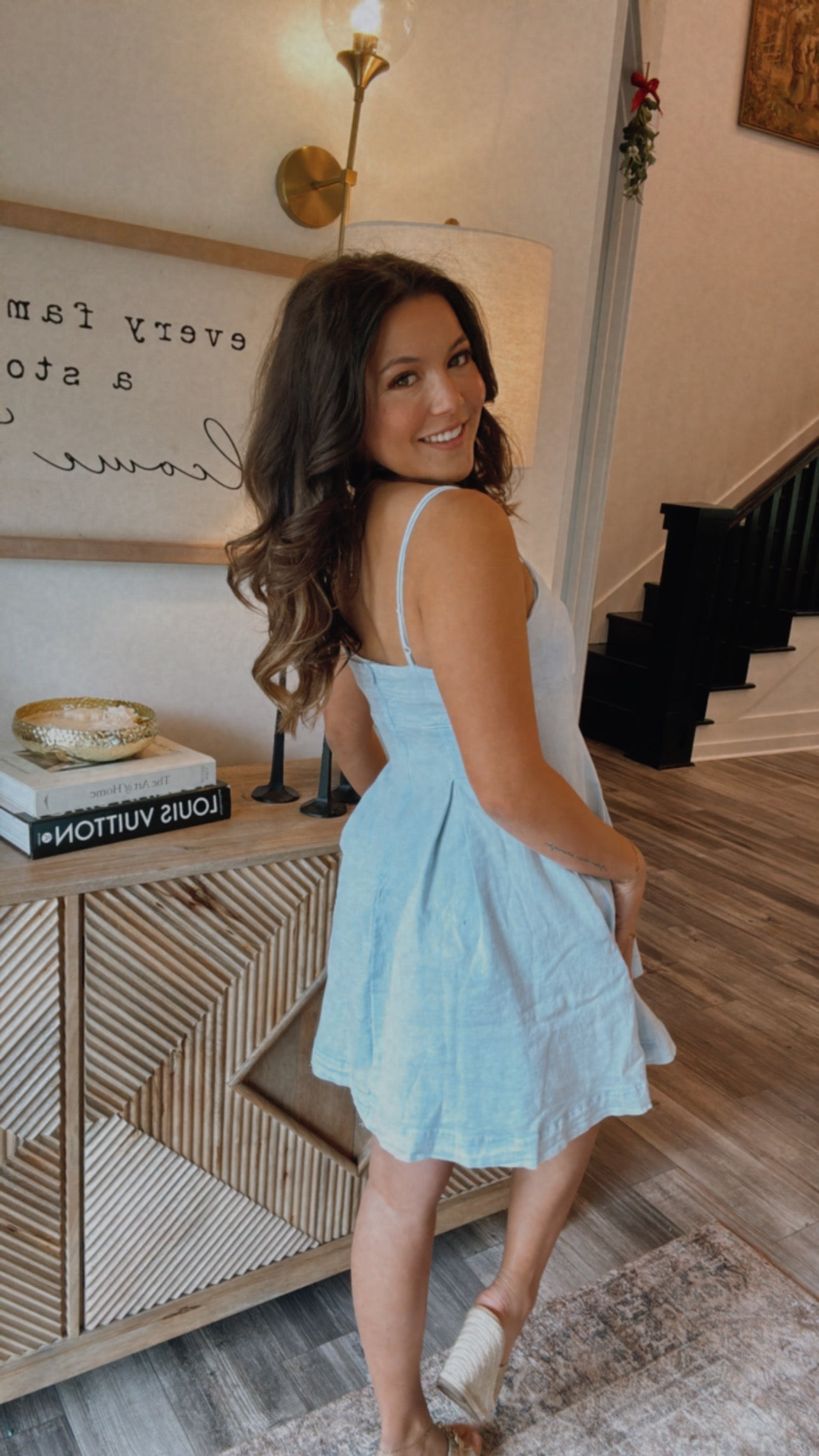 Chic Denim pleat Tank  Dress