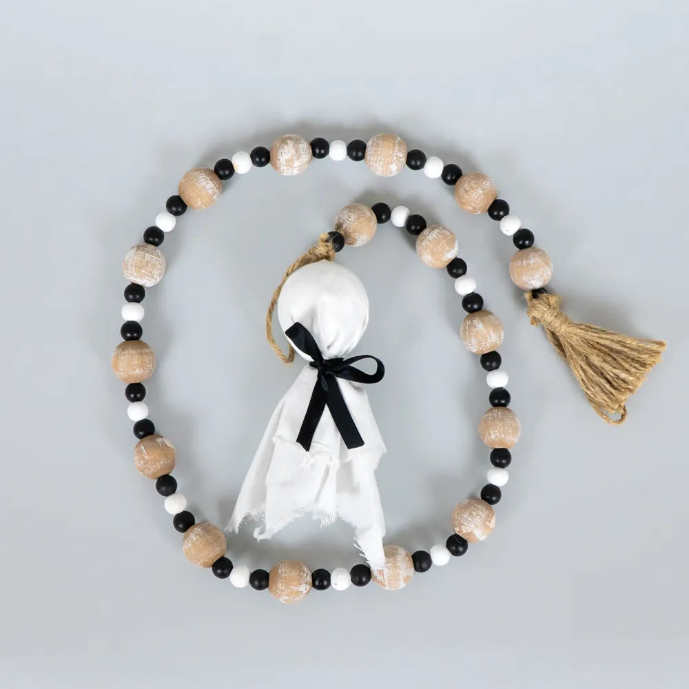 Wood Beaded Ghost Garland With Tassels