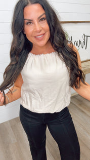 Cream Linen Tie Shoulder Top