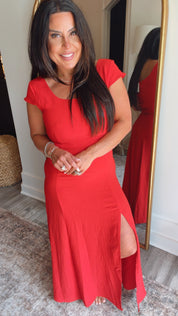 Red Cap Sleeve Maxi Dress   Cozy Co