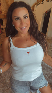 Soft White Ribbed Red Bow Tank