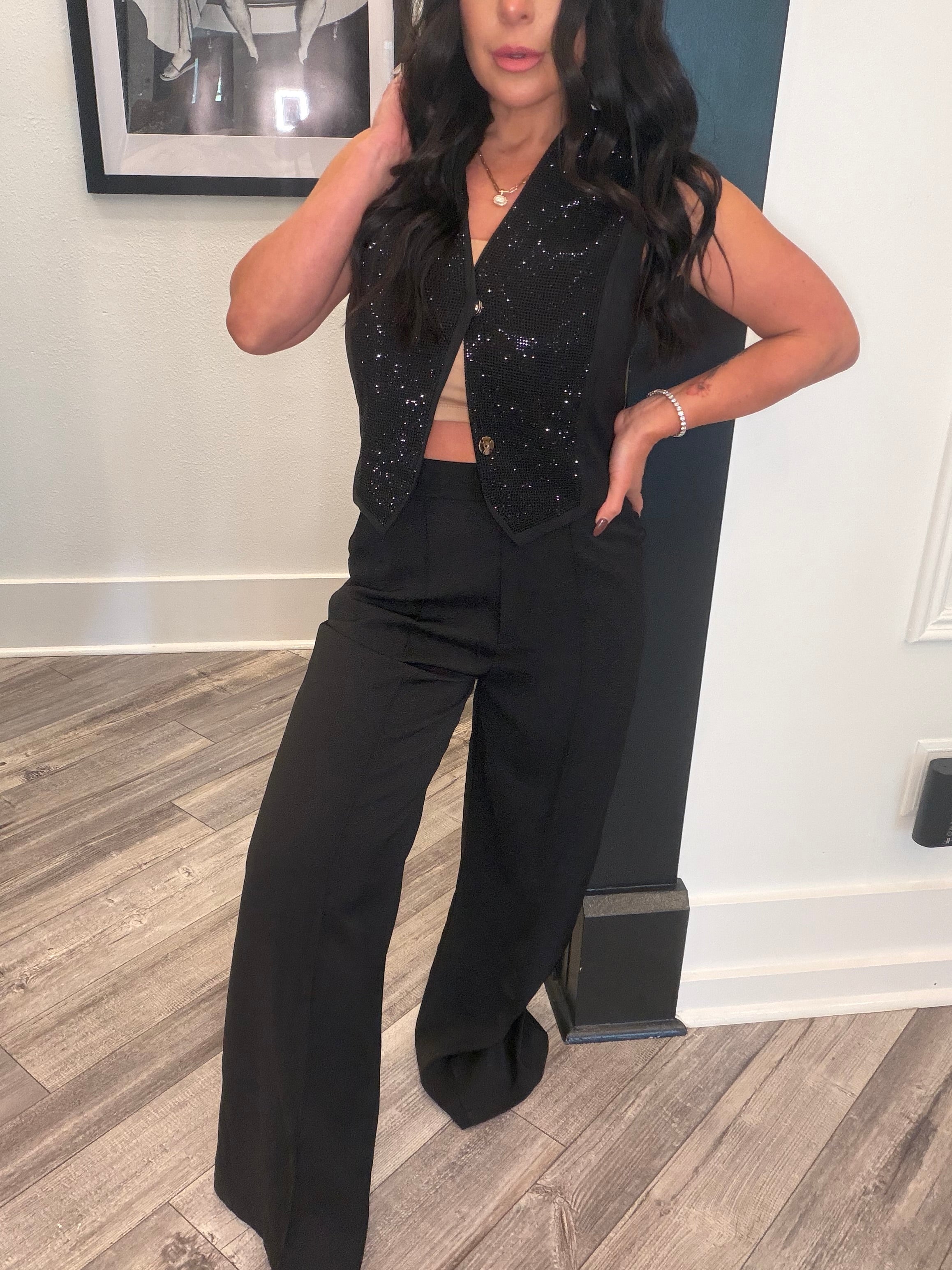 Diva Black Saprkle Vest and Pants Set