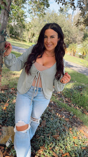 Olive Lightweight Tie Front Cardi