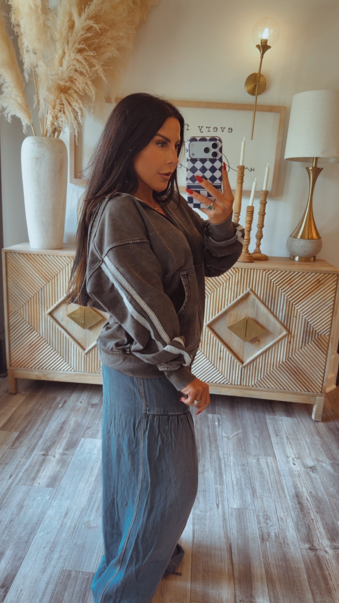 Stitch and CO Washed Black and White Zip Up Luxe Hoodie
