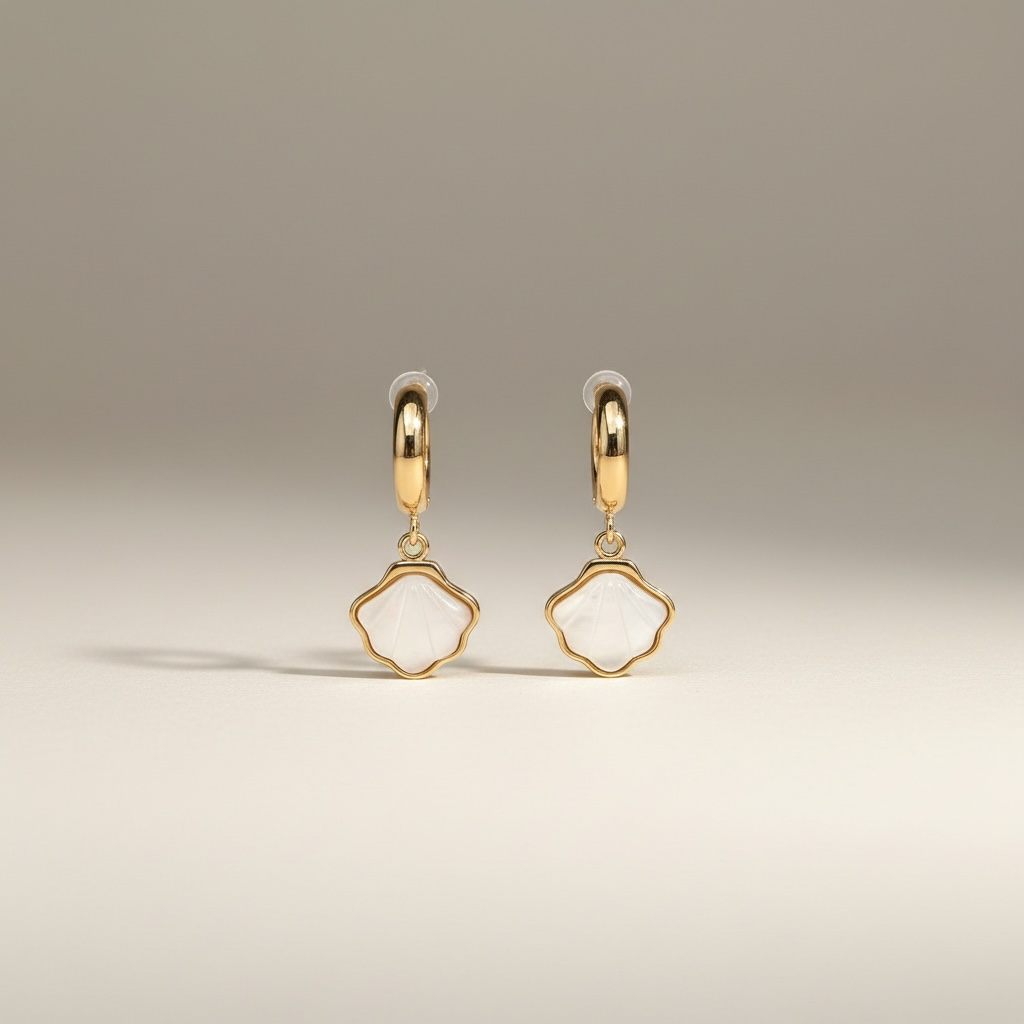 Gold and Pearl Seashell Earrings