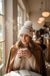 CC Cream and Brown Aztec Print Beanie with Pom