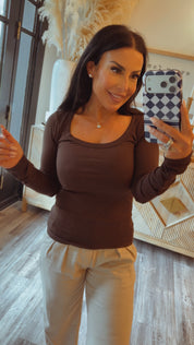 Ultra Soft Coffee Ribbed Long Sleeve Top