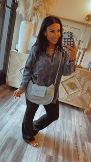 Blue Denim and Gold Chain  Strap Chain Purse