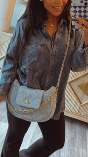 Blue Denim and Gold Chain  Strap Chain Purse