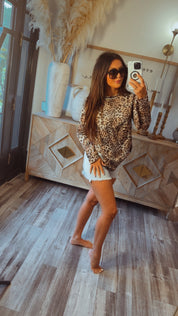 Soft High Neck Brown Leopard Long Sleeve Top