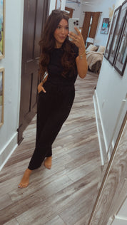 Black Ribbed Ultra Stretch Short Sleeve Top