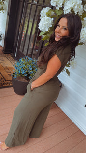Dark Olive Ultra Soft Cap Sleeve Jumpsuit