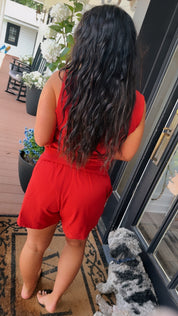 Crimson Red The Greii 2 Piece Luxe Set Top and Shorts