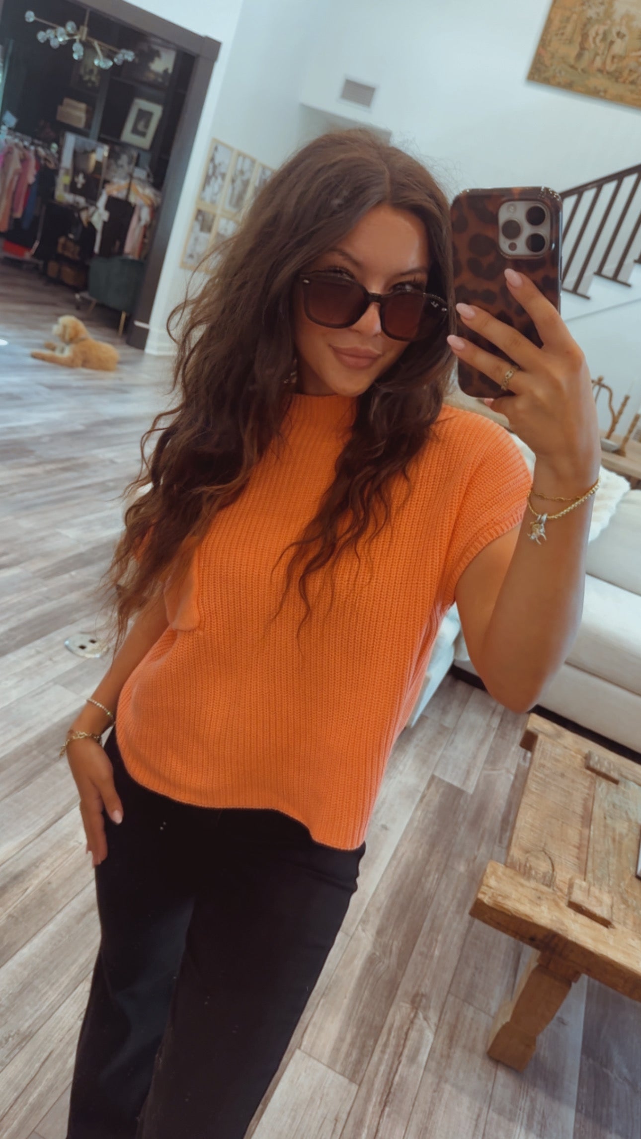 Chic Coral Knit Pocket Top