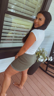 Olive and white Stitch Chic Shorts