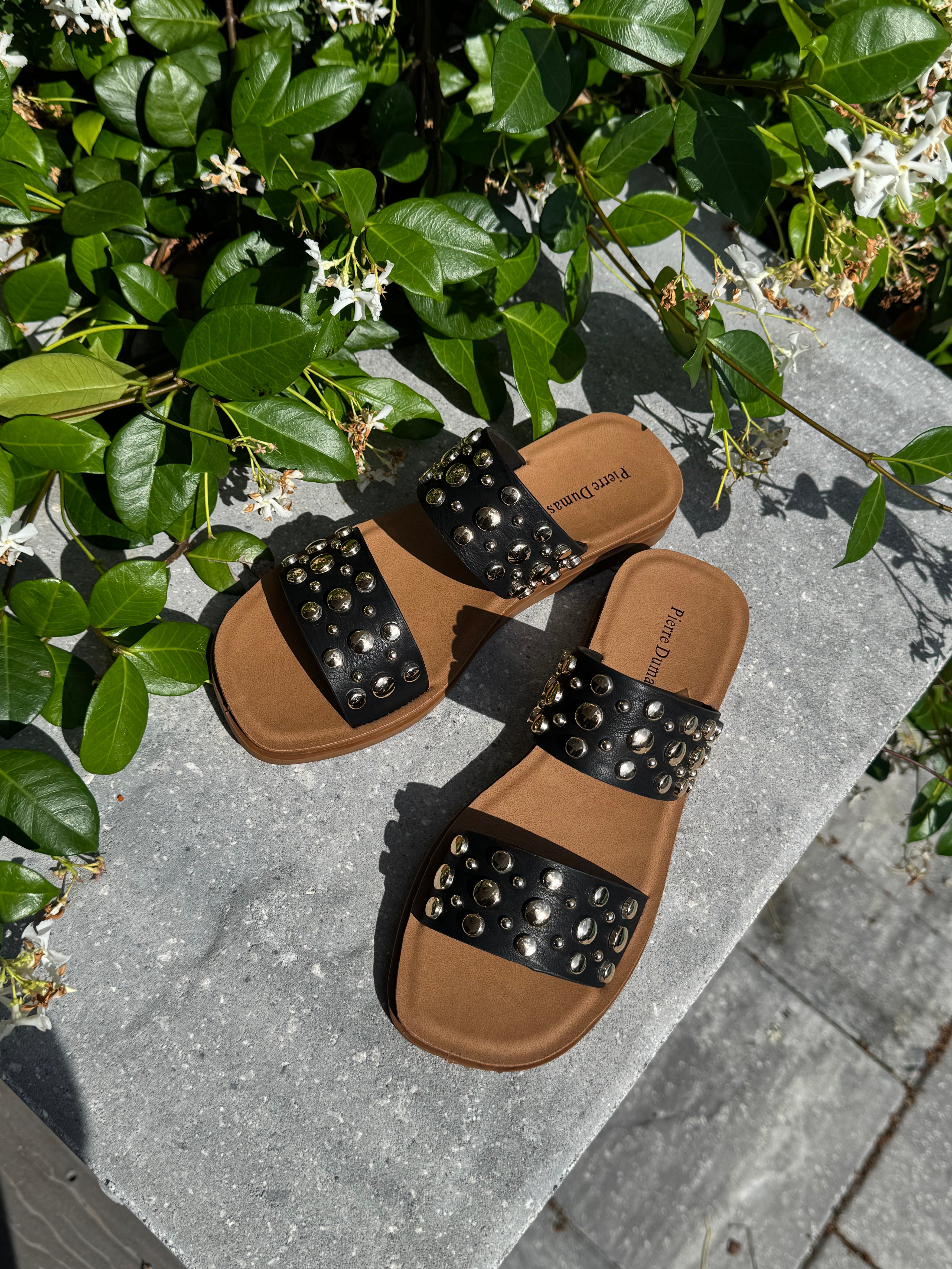 Black and Gold Studded Sandals