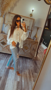 Long Sleeve Ivory Button UP Top