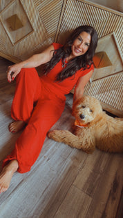 True Red Top and Jogger Rae Mode Set