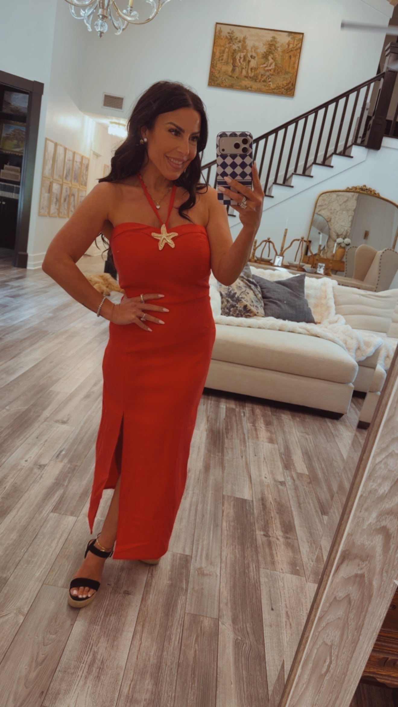 Diva Red and Gold Halter tie Dress