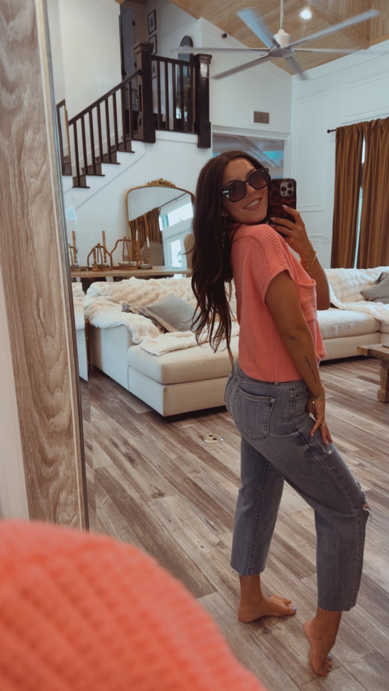 Chic Pink Knit Pocket Top
