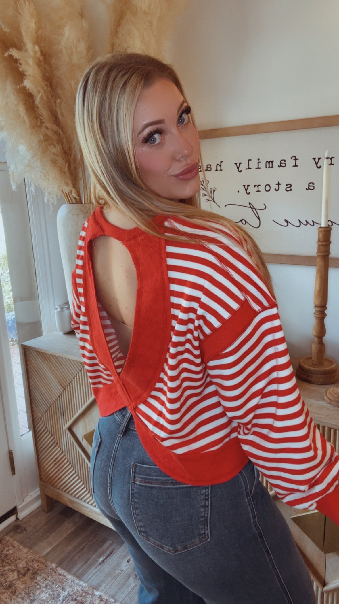 Rae Mode Red and Ivory Cross Back Sweater