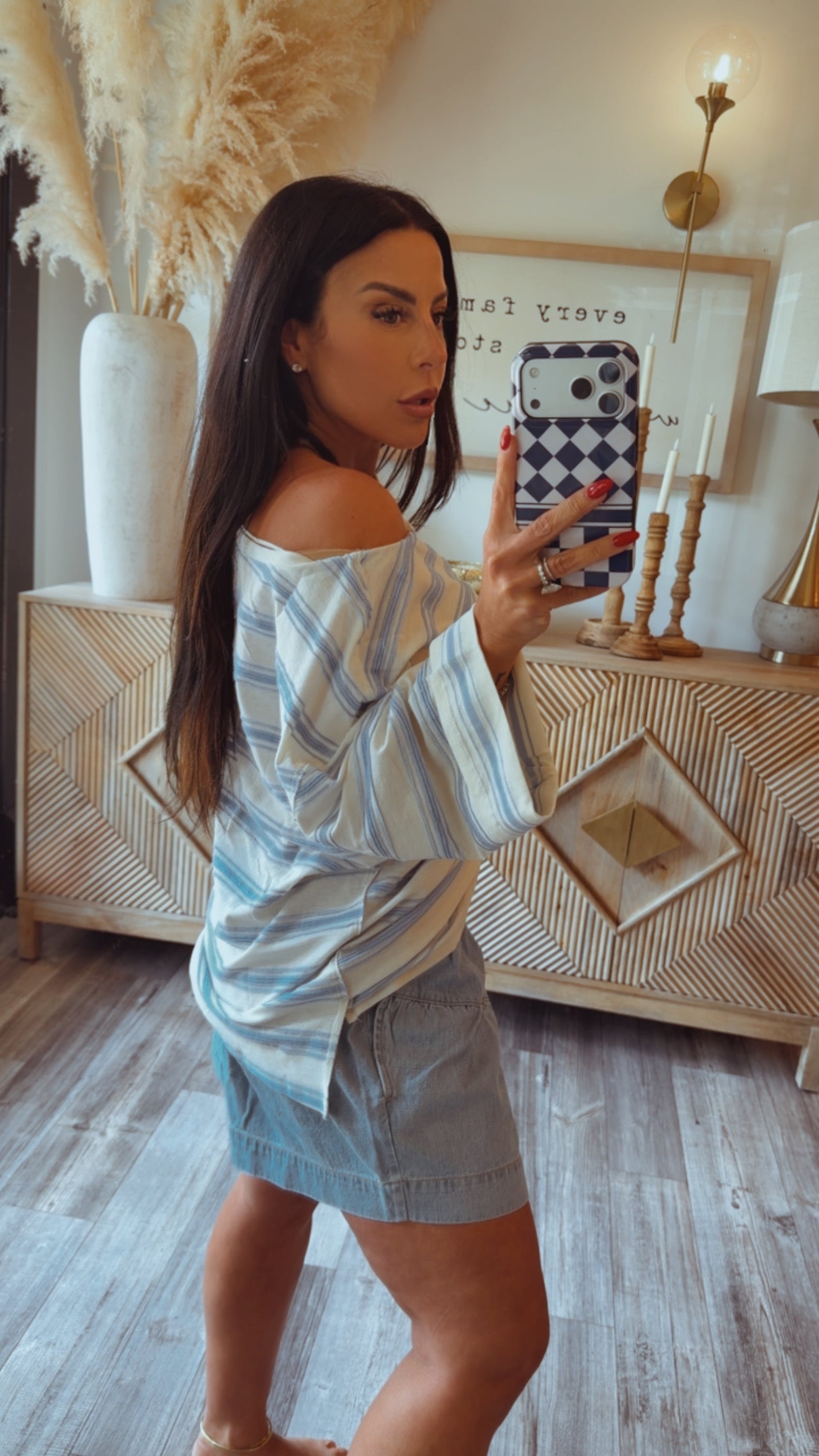 Stitch and CO Ivory Blue Striped Knit Long Sleeve Top
