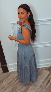 Stitch and Co Chic Denim Ruffled Tiered Midi Dress