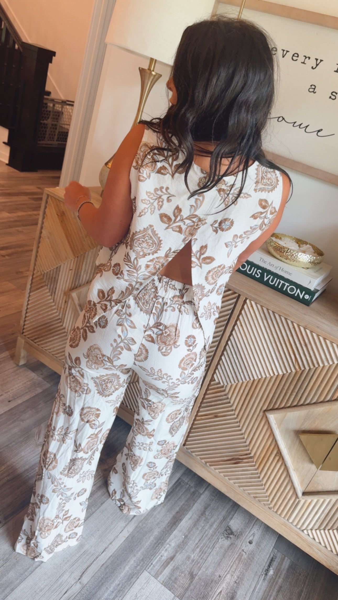 Cream and Brown Paisley Sleeveless Top  Cozy Co