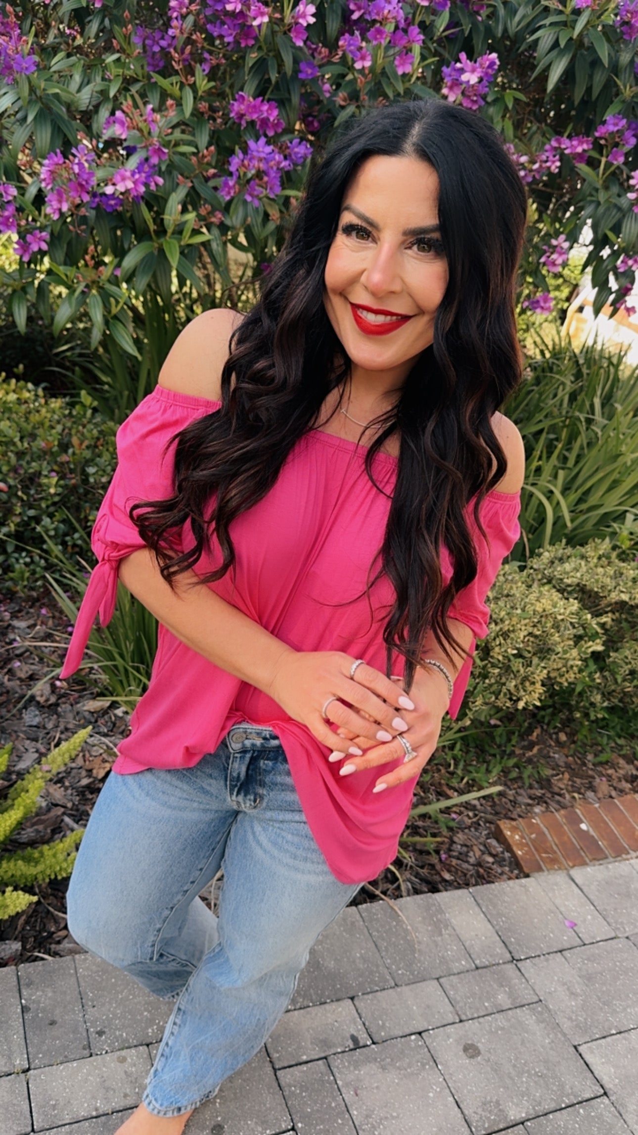 Chic Off shoulder Fuchsia Everyday Top