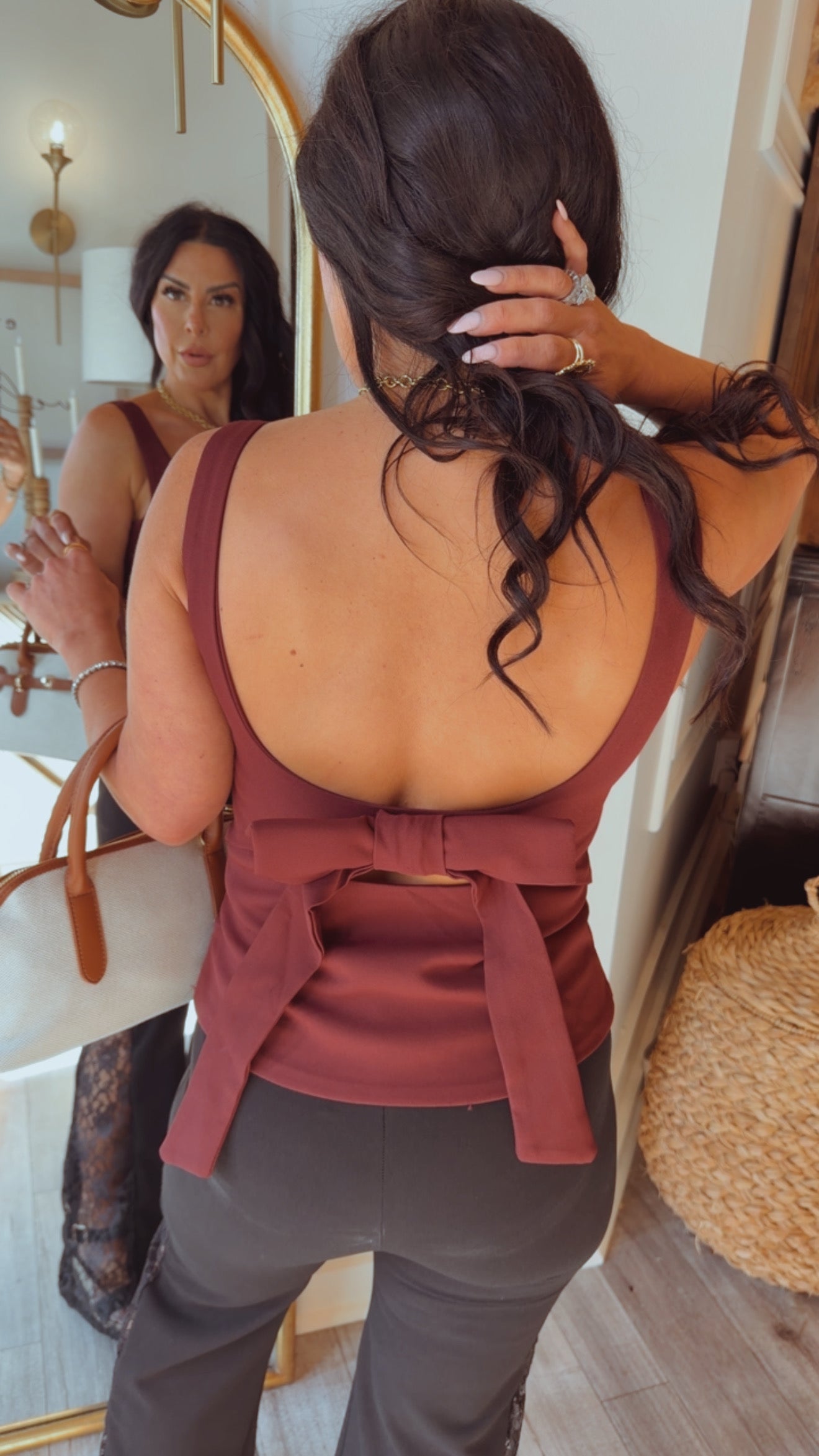 Wine Bow Back Corset Tank