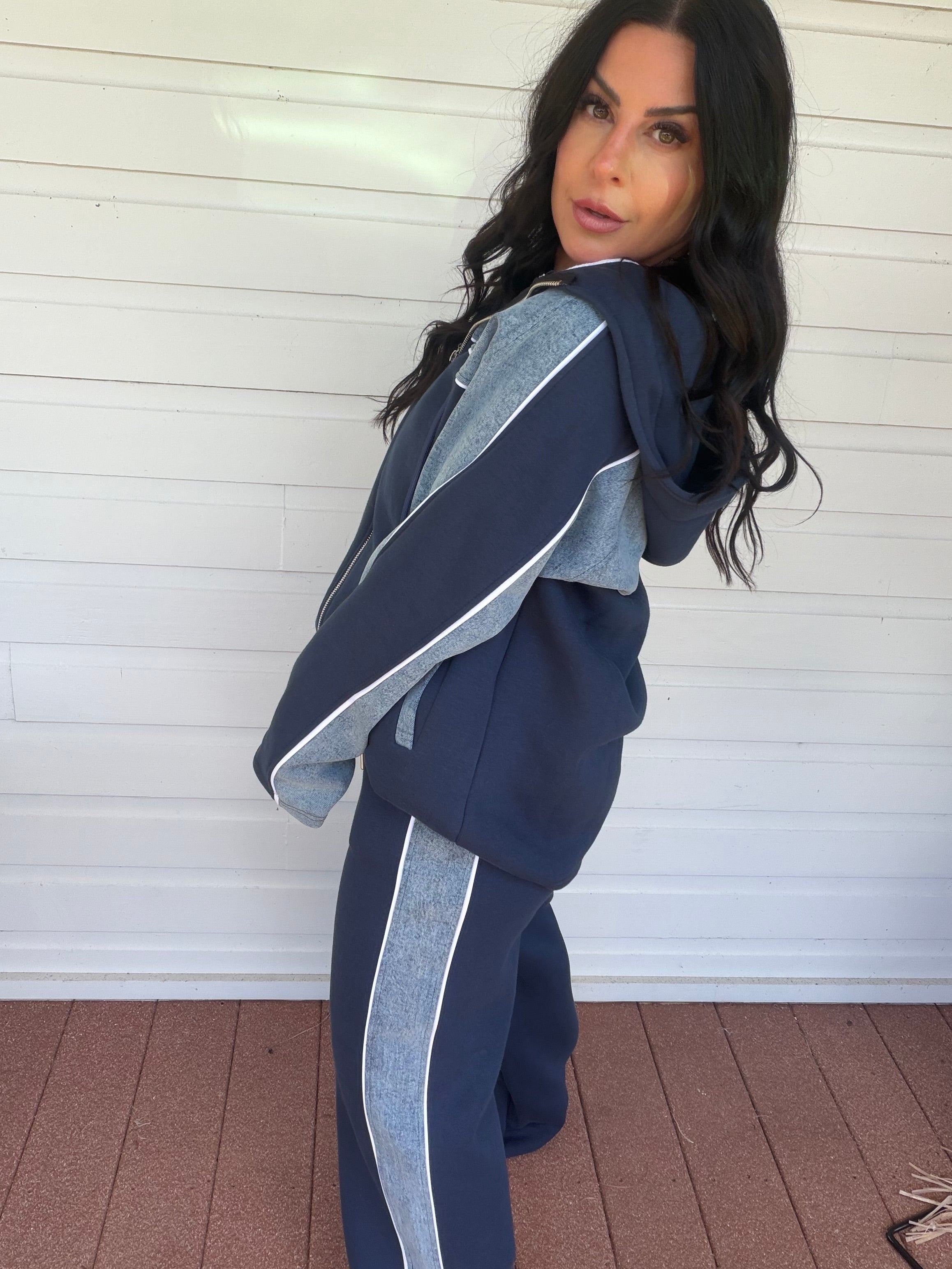 Denim and Navy Luxe Hoodie and Jogger Set