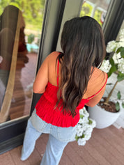 Luxe Red Textured Sleeveless Top Stich&Co