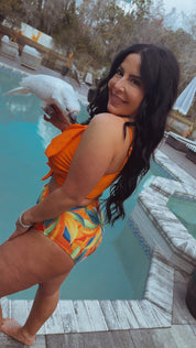 Orange and Floral Sassy Two Piece Bathing Suit