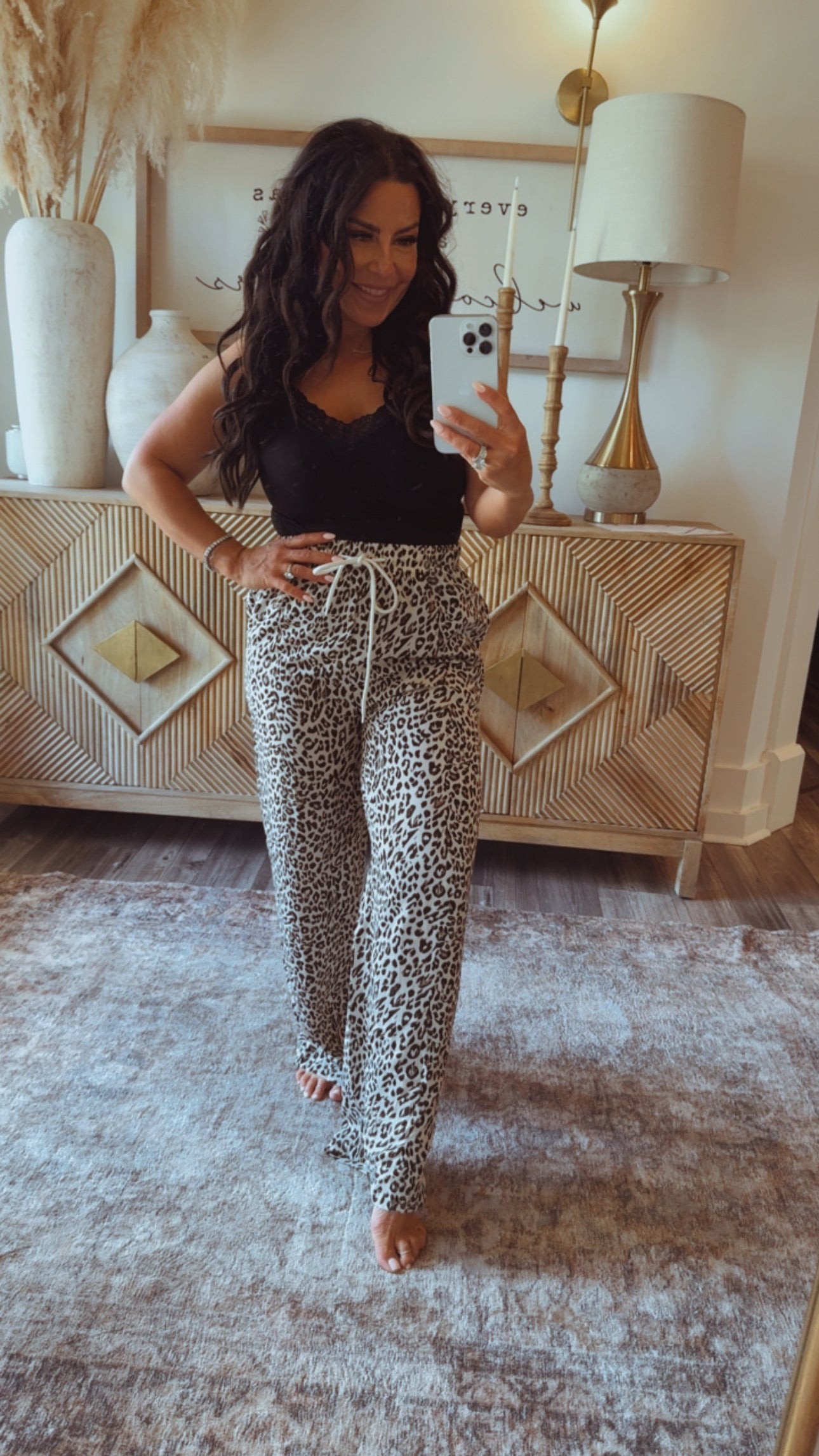 Soft Lightweight Crema and Black Leopard Pants