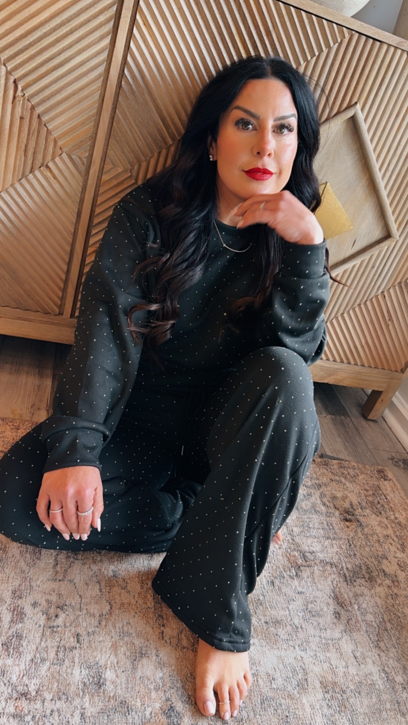 Black And Silver Diva Silver Studded Crewneck and Joggers Set