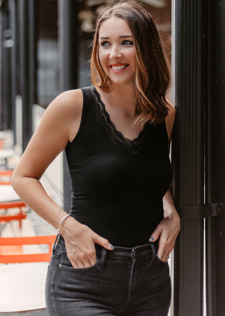 Lace Trim V Neck Tank (DW)