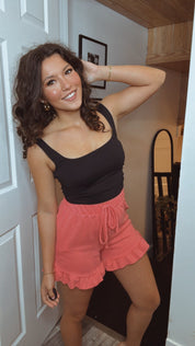 Ultra Soft Coral Ribbed Flowy Shorts