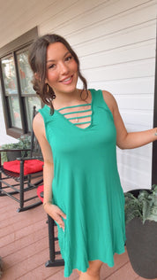 Kelly green Cross Front Tank Dress