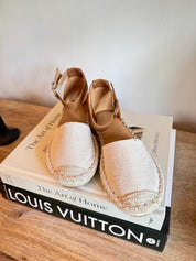 Beige and Cognac Strap Flats