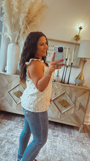 Cream Multi Floral Ruffle Sleeve Tank