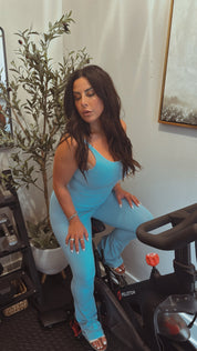 Light blue Ribbed Flare Yoga Pants