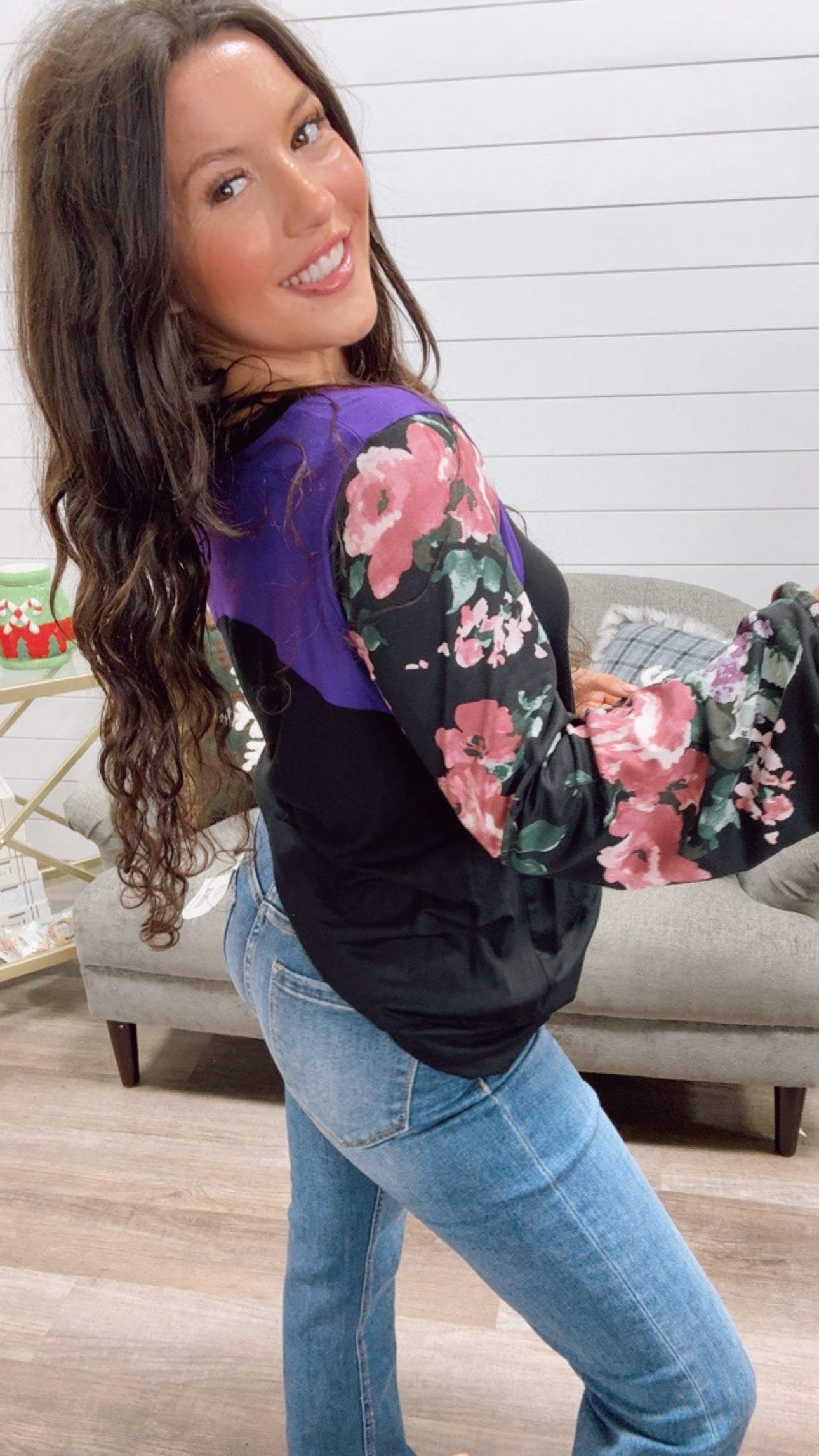 Black and Floral Long Sleeve Ultra Soft Top *Final Sale*