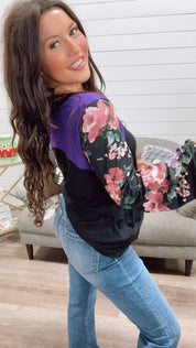 Black and Floral Long Sleeve Ultra Soft Top *Final Sale*