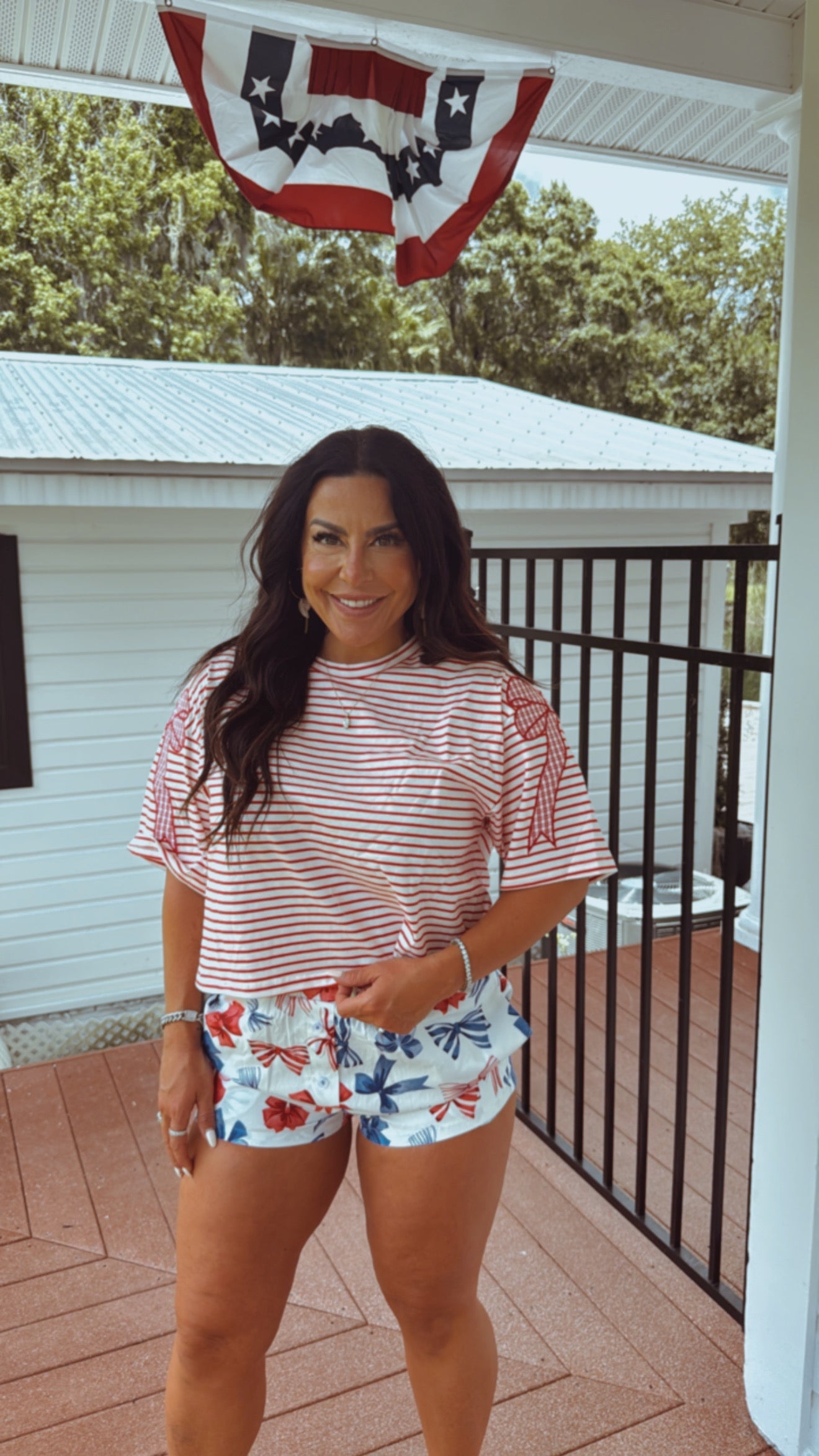 Red and White Stripe Bow Top